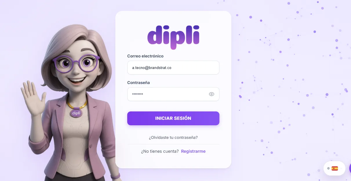 Pantalla de inicio de sesión de Dipli